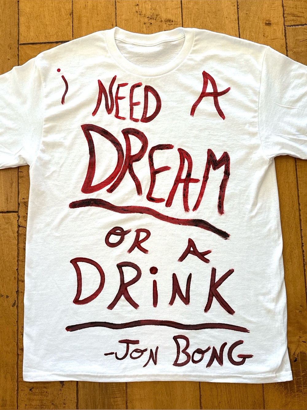White Graphic Tee with Red Handwritten Slogan